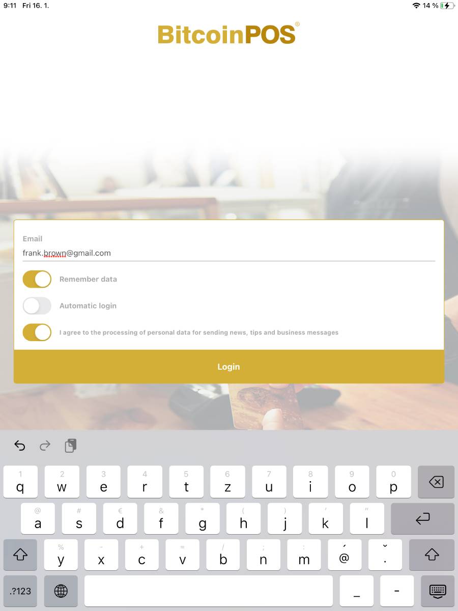 BitcoinPOS login screen