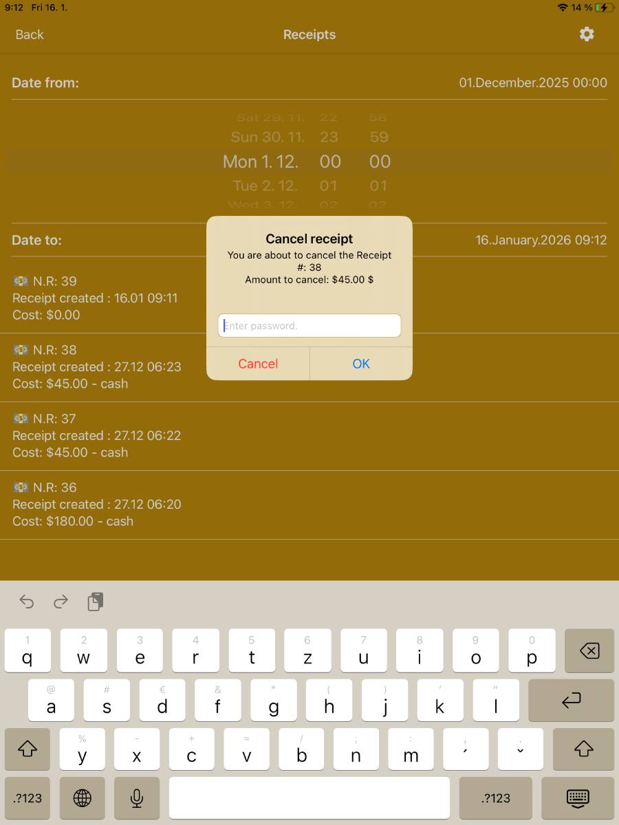 Option to cancel a receipt