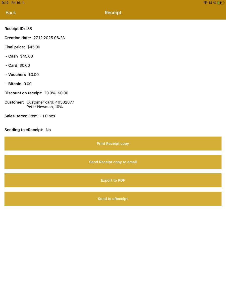 Receipt details and the Display option