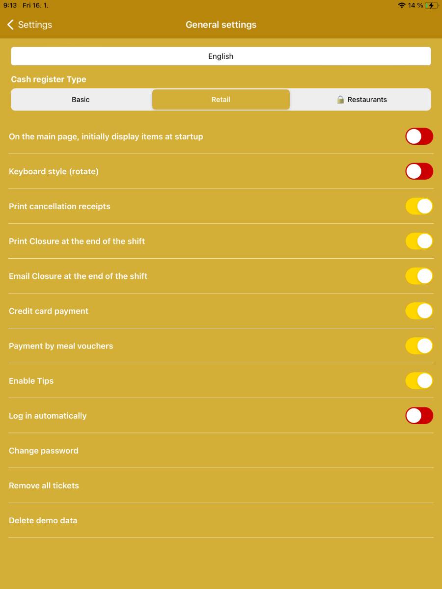 General settings of the BitcoinPOS application
