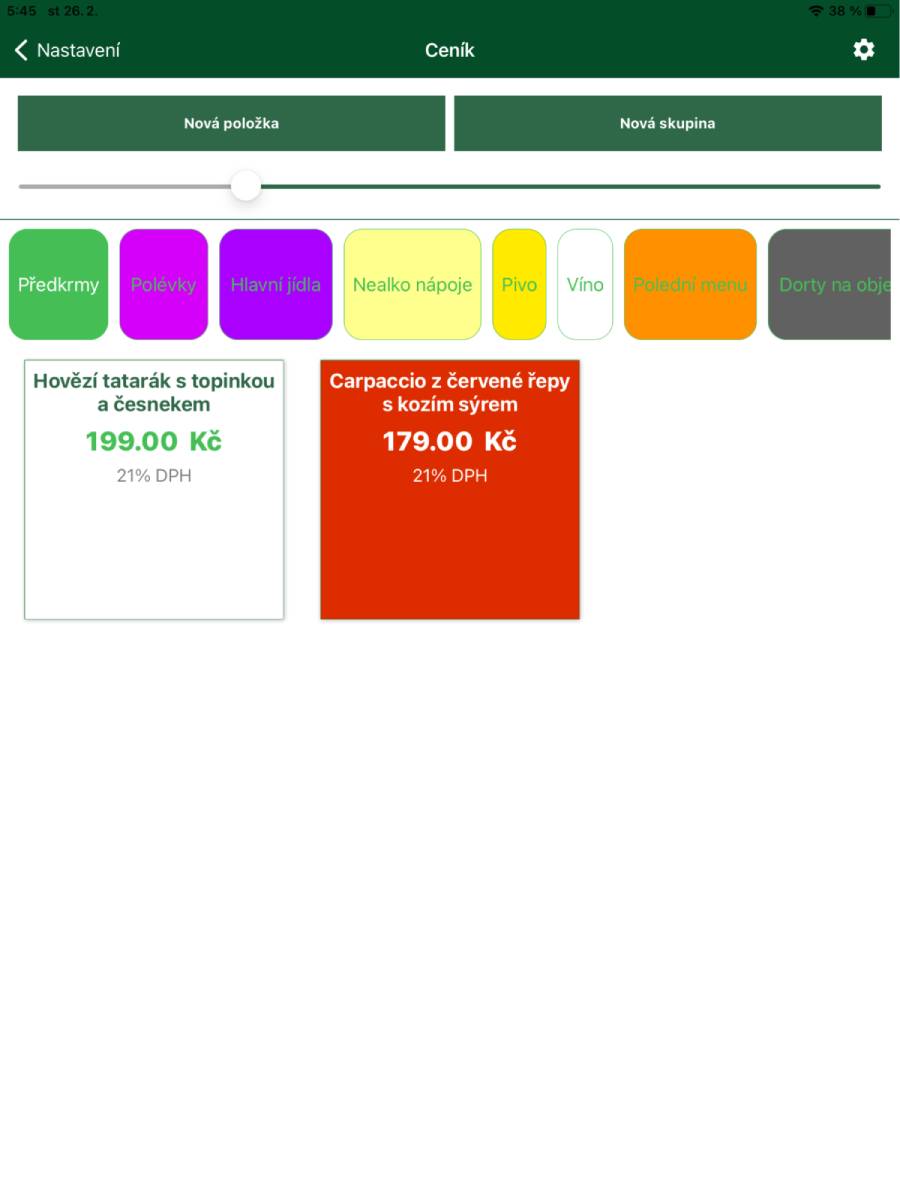 Basic overview of price list categories and items