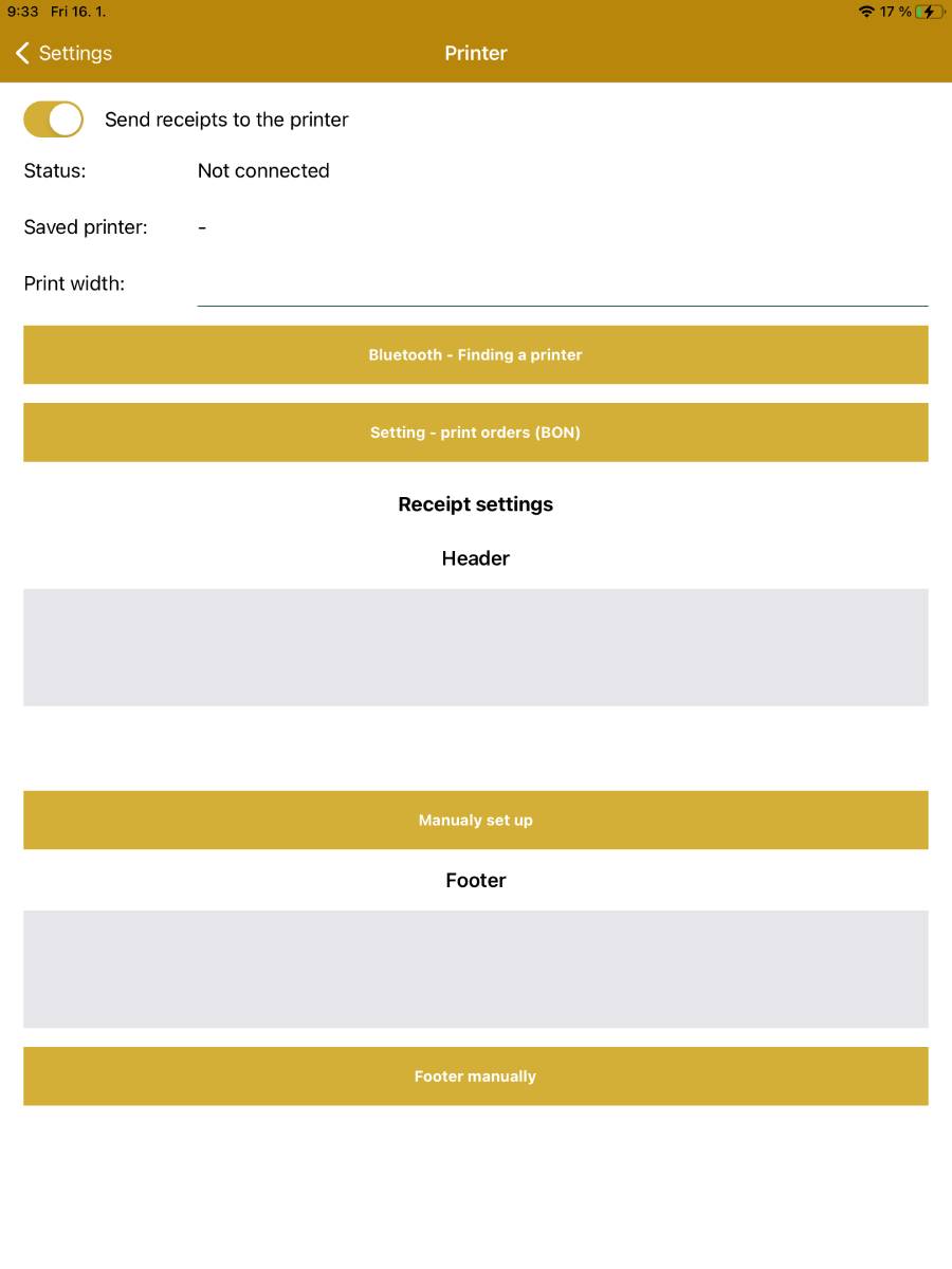 Receipt printer settings in BitcoinPOS