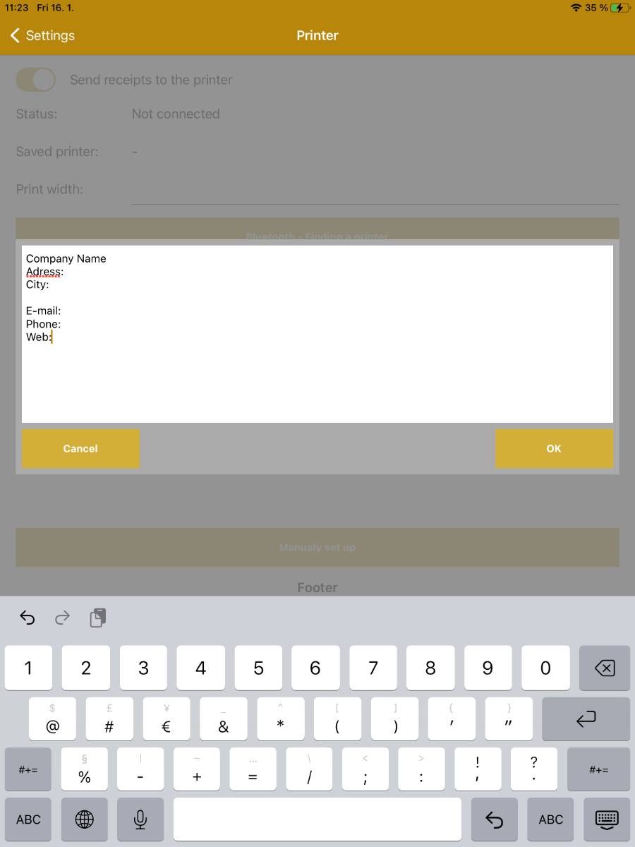 Setting the header and footer of the receipt
