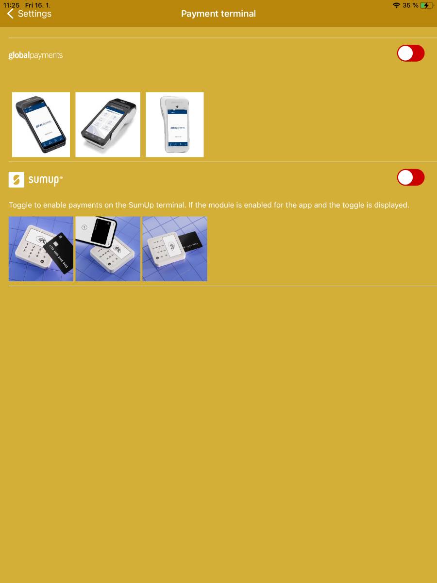 SumUp payment terminal settings