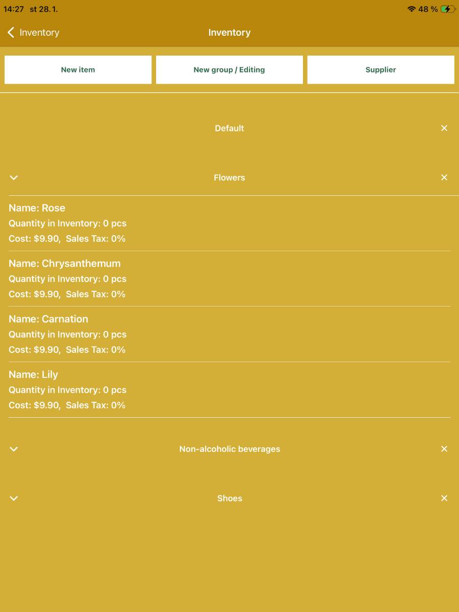 Inventory items and groups – detailed settings