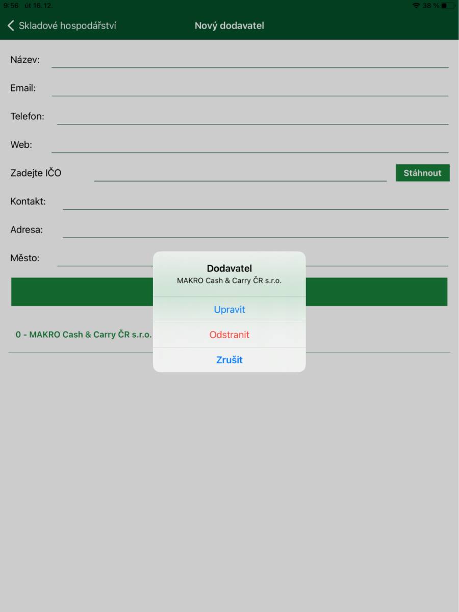 Supplier list – editing and removal