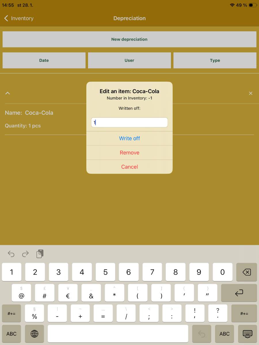 Changing the quantity of an item in the write-off