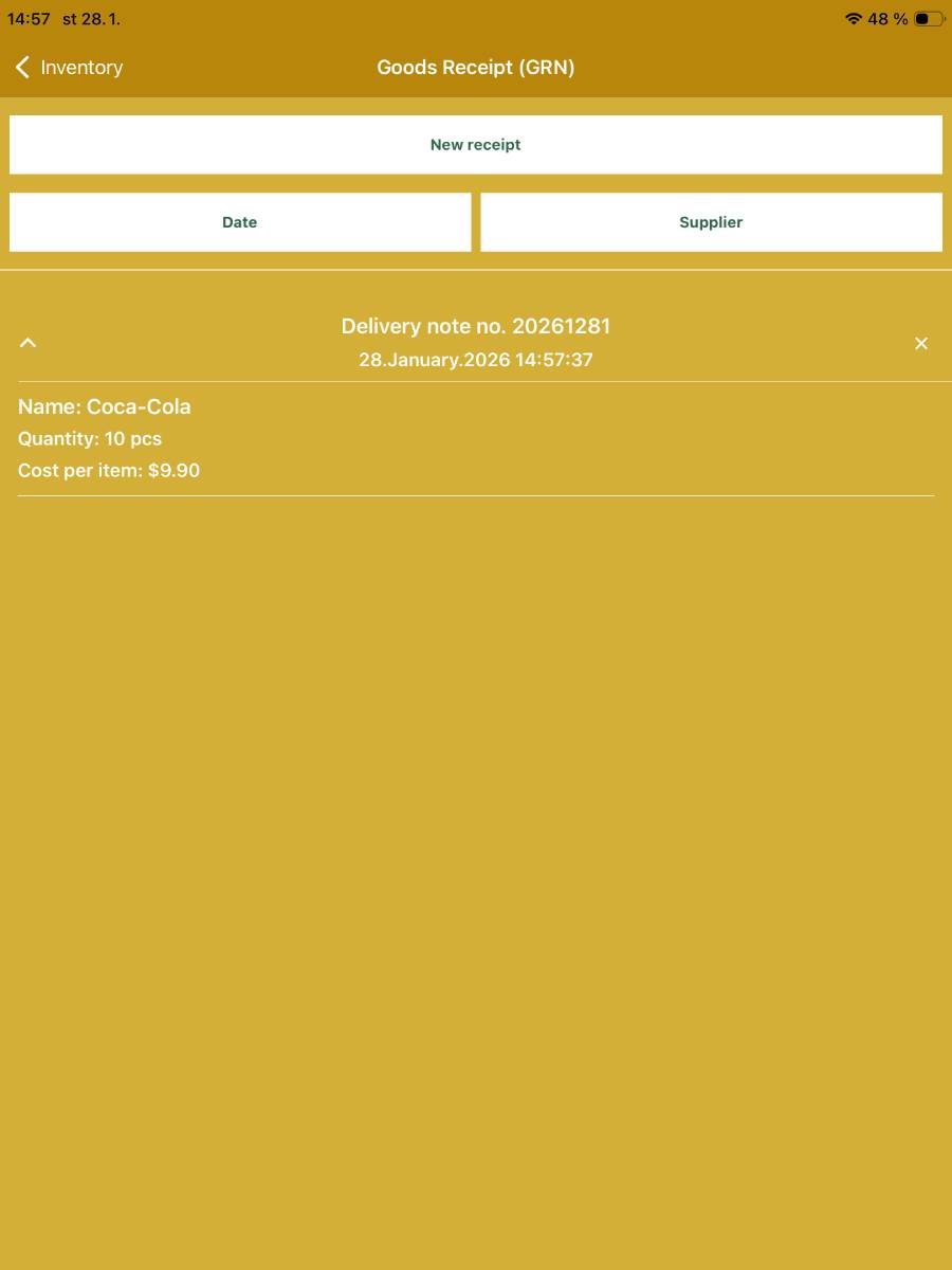 Incoming receipt – receiving goods into inventory