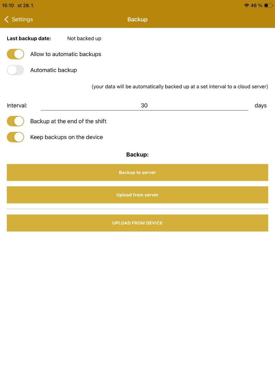 Backup settings in the BitcoinPOS application