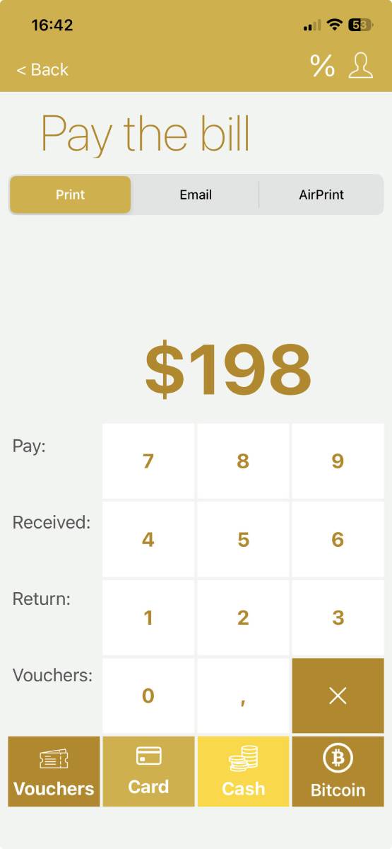 Payment screen in the BitcoinPOS application