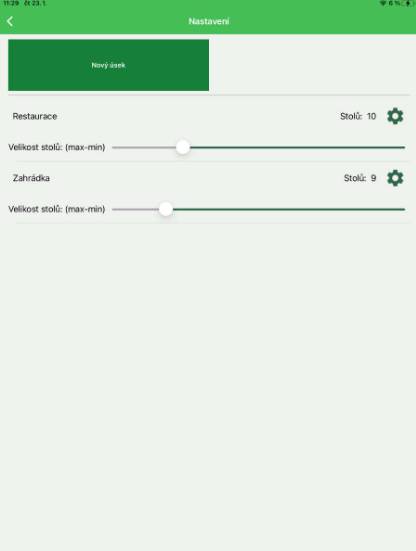 Section and table settings in Gastro mode